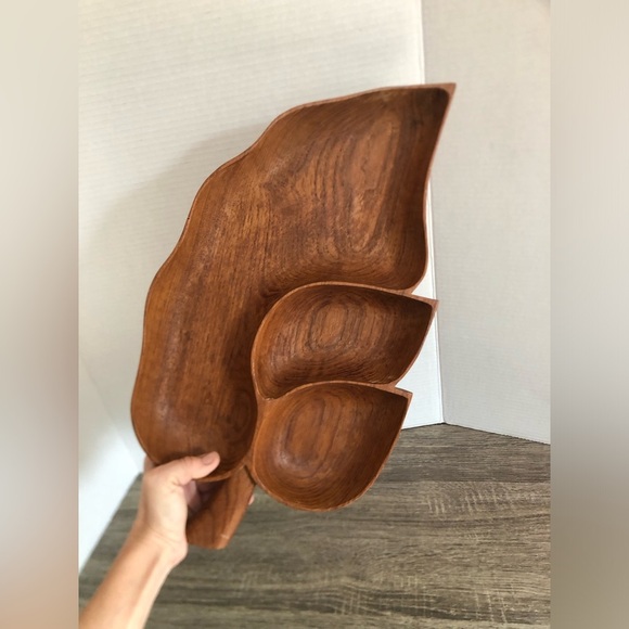 Vtg MCM Hand Carved Leaf Shaped Dish - Picture 16 of 16